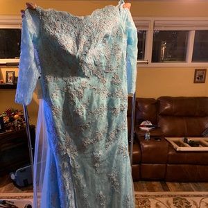 Long sleeve blue formal dress